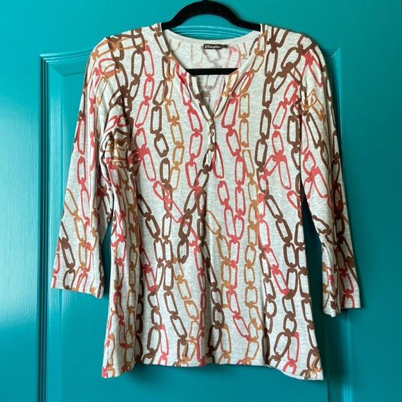 J. McLaughlin Chain Print Henley Sweater Size Large - Picture 1 of 7